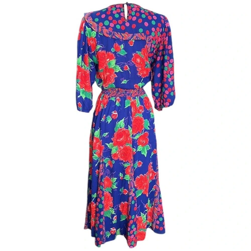 Vintage 80s ASSORTI‎ for Susan Freiss Dress MIDI Floral Cottagecore, Size XS - Picture 7 of 16